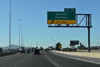 SR 582 (Boulder Highway) angles southeast from the Fremont Street at SR 159 (Charleston Boulevard) in Las Vegas southeast to Henderson. Boulder Highway is also the historic alignment of U.S. 93/95 prior to the completion of the Las Vegas Expressway (Oran K. Gragson Freeway).