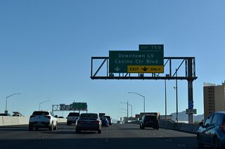 I-11/U.S. 93-95 (Oran K. Gragson Freeway) follow a viaduct east from City Parkway to Exit 75 B for Casino Center Boulevard to Downtown and Exit 73 to Eastern Avenue.
