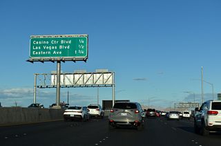 I-11/U.S. 93-95 (Oran K. Gragson Freeway) follow a viaduct east from City Parkway to Exit 75 B for Casino Center Boulevard to Downtown and Exit 73 to Eastern Avenue.