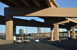 Passing through the Spaghetti Bowl interchange with I-15/U.S. 93 on I-11/U.S. 95 southbound.