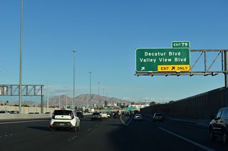 Decatur Boulevard leads north to SR 599 (Rancho Drive) at North Las Vegas Airport (VGT) and south to Spring Valley.