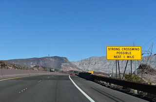 Due to the extreme height of the forthcoming span across the Colorado River, strong wind gusts are possible along the Mike O' Callaghan-Pat Tillman Memorial Bridge.