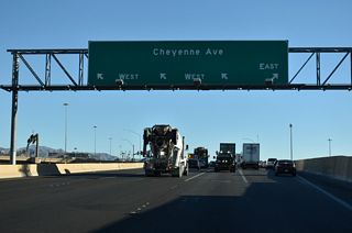 SR 574 extends west 4.7 miles along Cheyenne Avenue to Decatur Boulevard near North Las Vegas Airport (VGT). Inventoried at 0.23 miles, a second segment of Cheyenne Avenue is designated as SR 574 within the parclo interchange at I-11/U.S. 95. 