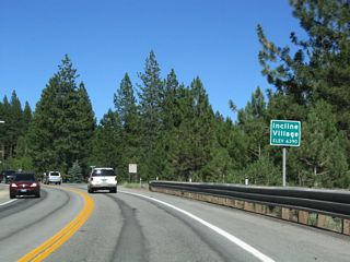 Nevada 28 enters Incline Village, an unincorporated community with an elevation of 6,390 feet above sea level and population of 9,952 as of the 2000 Census.