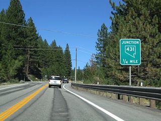 Eastbound Nevada 28 approaches Nevada 431/Mount Rose Highway north to Galena, Mount Rose Junction, and Reno.