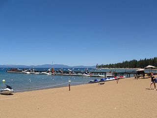 The Tahoe Queen dock at Zephyr Cove on Lake Tahoe, located along the west side of U.S. 50 near Chuch Street in the community of Zephyr Cove. Usage is high in Summer months for the many visitors to the Tahoe Basin.