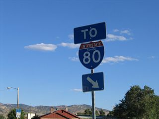 An I-80 trailblazer directs motorists originating from Highway 40 onto Humboldt Avenue south from Sixth Street (SR 233).