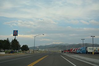Interstate 80 overlays historic U.S. 40 east from Wells to Moor Summit on the north side of the distant Wood Hills.