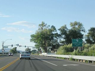 Northbound Nevada 88 meets Mottsville Lane west to Nevada 207 (Kingsbury Grade) to Lake Tahoe and Waterloo Lane east to Nevada 756 in Gardnerville.