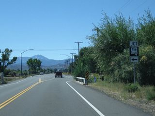 A Nevada 756 shield is posted just before the left turn to Centerville Lane east. Nevada 756 is a fairly short, east-west state route that links Nevada 88 with U.S. 395 in downtown Gardnerville.