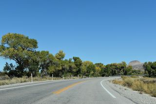 U.S. 93 makes an S-curve north along the east side of Upper Pahranagat Lake.