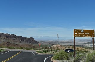 Lakeshore Road joins U.S. 93 Business (Boulder City Parkway) with the nearby Lake Mead National Recreation Area Visitors Center. Leaving the facility, this sign directs motorists back to Boulder City Parkway.