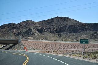 The half diamond interchange joining Railroad Pass Casino Road with U.S. 93 Business (Boulder City Parkway) lies just south of the River Mountains.