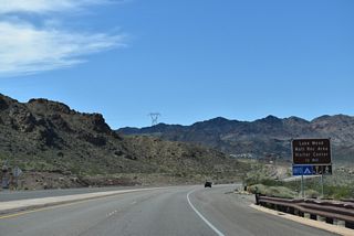Advancing west from Hoover Dam Lodge, U.S. 93 Business next intersects Lakeshore Road to the Lake Mead National Recreation Area Visitors Center.