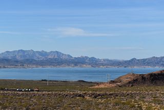 Lake Mead comes into view to the north of Boulder City Parkway ahead of Lakeshore Road.