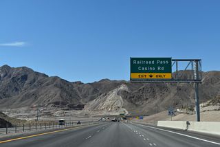 Railroad Pass Casino Road spurs north to Railroad Pass Casino and a nearby truck strop that was formerly along U.S. 93/95.