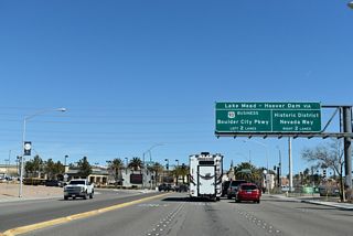 Nevada Way loops east from U.S. 93 Business and Buchanan Boulevard to Avenue I and north back to Boulder City Parkway.