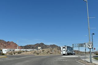 A U.S. 93 Truck shield takes the place of a U.S. 93 Business marker along Boulder City Parkway north at Canyon Road.