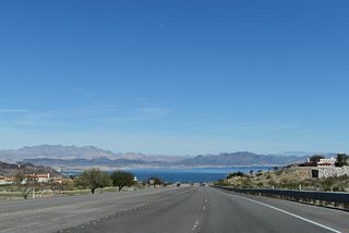 Boulder City Parkway lowers northeast toward Lake Mead past the Lake Mead View neighborhood and Pacifica Way.