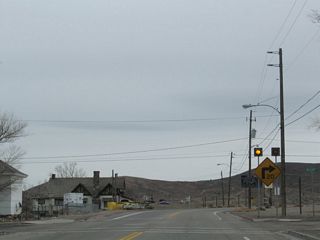 U.S. 95 makes a sharp curve south onto Sundog Avenue from Crook Avenue east in Goldfield.