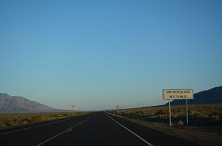 Paralleling Black Dyke Mountain, U.S. 95 (Veterans Memorial Highway) resumes a southward heading along the west side of Soda Spring Valley. 