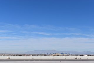 Looking north from Saint Rose Parkway toward the Las Vegas Strip. Saint Rose Parkway stems east from Southern Highlands Parkway into the SPUI (Exit 27) joining Interstate 15 with the west end of SR 146.