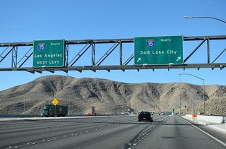 SR 146 west at the single point urban interchange (SPUI) with Interstate 15.