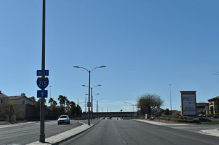 Pecos Road heads south from Paradise to meet Interstate 215 (Bruce Woodbury Beltway) at SR 146 (St. Rose Parkway).