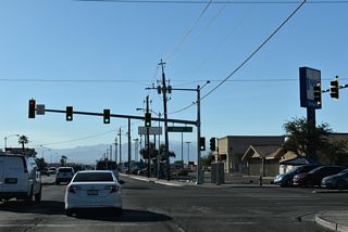 Unmarked along Lake Mead Boulevard, Nellis Boulevard is SR 612 south to Tropicana Road (SR 593) and north to Las Vegas Boulevard (SR 604).