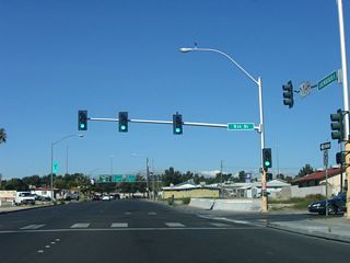 This traffic signal is posted on westbound Nevada 147 (Lake Mead Boulevard) at 5th Street.