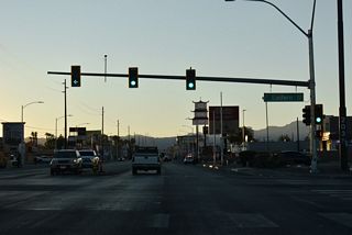 Eastern Avenue crosses Charleston Boulevard just west of Fremont Street in the Five Points area of Las Vegas.