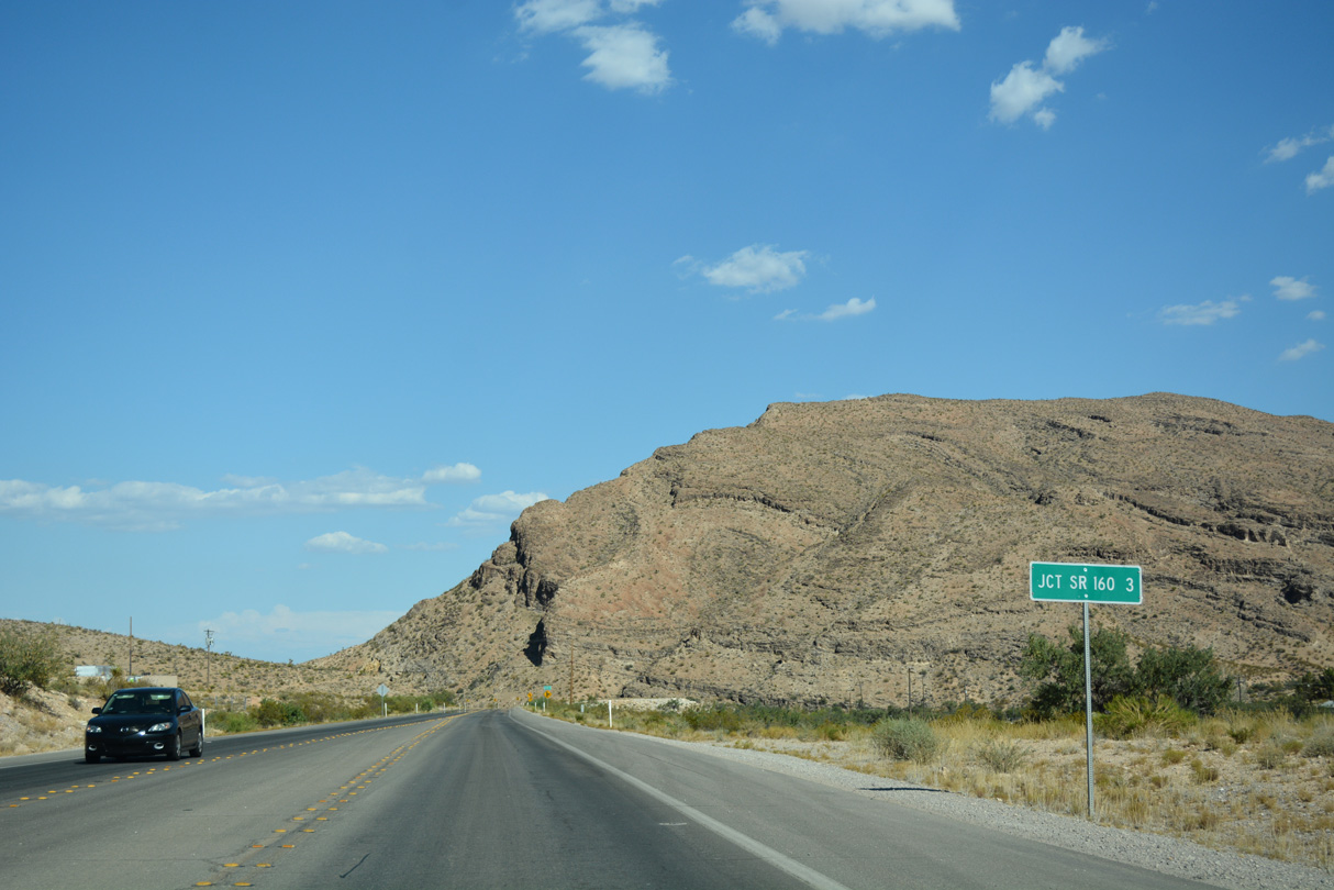 Three miles remain along SR 159 (Red Rock Canyon Road) east to SR 160 (Blue Diamond Road).