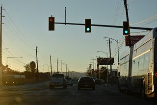 Sandhill Road north and Honolulu Street south converge at SR 159 (Charleston Boulevard) just west of Interstate 11.