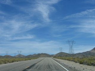 Nevada 164 (Joshua Tree Highway) passes under a set of Southern California Edison power lines. The 500kV power line is part of the massive Path 46 (West of Colorado River) and extends from the Eldorado power substation southwest to the Lugo substation in Hesperia, California.