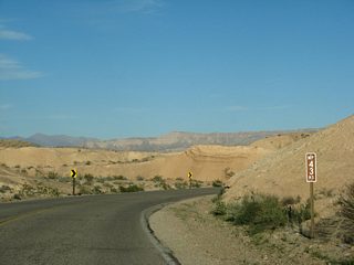 Heading south toward the Muddy Mountains, the 2008-09 improvement project along Northshore Road straightened out highway at milepost 43. This scene looks at the previous winding stretch located east of the current roadway.