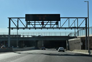Speeds remain at 35 mph along the Airport Connector through the upcoming tunnel under runways 08L/26R and 08R/26L. 