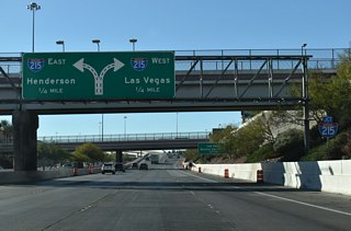 I-215 joins the Airport Connector and LAS Airport with Henderson to the east and I-15 to Las Vegas to the west.