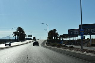 Paradise Road (Airport Connector) advances south through LAS Airport toward I-215 and I-15.
