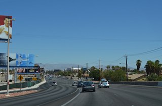 North from Russell Road, the roadways separate into the couplet of Paradise Road and University Center Drive. University Center Drive carries northbound traffic from LAS Airport to Harmon Avenue while Paradise Road handles southbound traffic. This section was previously a part of Swenson Street. 