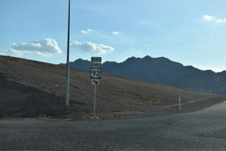Freeway entrance style shield assembly for U.S. 93 Business north at the north end of SR 173.