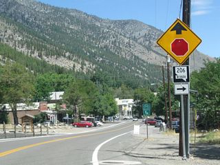 Nevada 206 turns east from Foothill Road onto Genoa Lane at the intersection with Jacks Valley Road and Nixon Street in Genoa. Genoa Lane is also former Nevada 758.