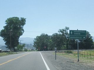 Nevada 88 travels north to Minden and Gardnerville. Multi State Route 88 south leads to Woodfords and Markleeville.