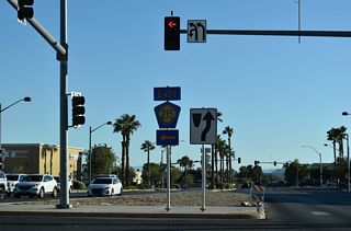 CC-215 leads east from Durango Drive into the Centennial Bowl interchange with I-11/U.S. 95.