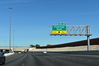 Sound walls divide the Bruce Woodbury Beltway from residential neighborhoods between Tropicana Avenue and Exit 21 to Flamingo Road.