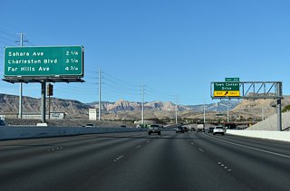 Far Hills Avenue meets CC-215 at a SPUI near the Amber Hills and Quail Ridge neighborhoods within Summerlin 4.75 miles ahead.