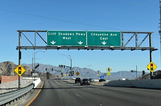 SR 574 overlays Cheyenne Avenue east from Decatur Boulevard and the North Las Vegas city line to SR 612 (Nellis Boulevard).