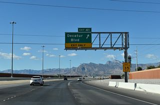 Leading away from Exit 41, Decatur Boulevard lines the western limits of North Las Vegas. The arterial extends south 4.3 miles to Rancho Drive (SR 599) near North Las Vegas Airport (VGT).