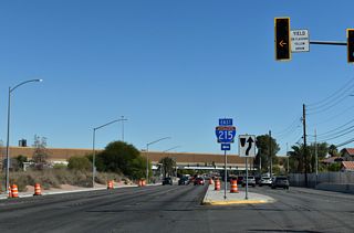 Preceding the signalized intersection with Paradise Road, a loop ramp joins Warm Springs Road eastbound with I-215 east to Henderson.