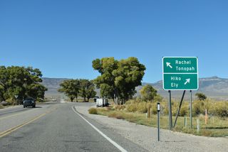Traversing desert areas of Tikaboo Valley and Sand Spring Valley, SR 375 travels 39 miles northwest to the settlement of Rachel.