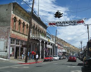 A flashing beacon operates at the intersection of Nevada 341 (C Street) and Taylor Street in Downtown Virginia City.
